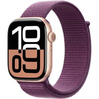 Apple Watch Series 10 46 мм (алюминиевый корпус, розовое золото/сливовый, нейлоновый ремешок)