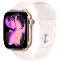 Apple Watch Series 11 42 мм (алюминиевый корпус, розовое золото/легкие румяна, спортивный силиконовый ремешок M/L)