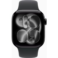 Apple Watch Series 11 42 мм (алюминиевый корпус, черный/черный, спортивный силиконовый ремешок S/M) Image #2